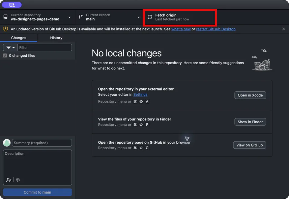 GitHub Desktop после отправки файлов