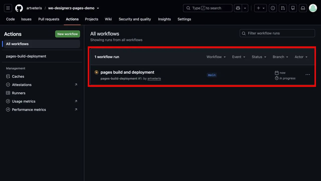 GitHub Actions со сборкой Pages в процессе